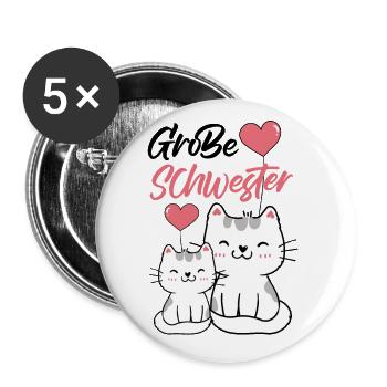 Große Schwester Katze Geschwisterliebe Familie Nac - Buttons groß 56 mm (5er Pack) - Weiß - Vorne