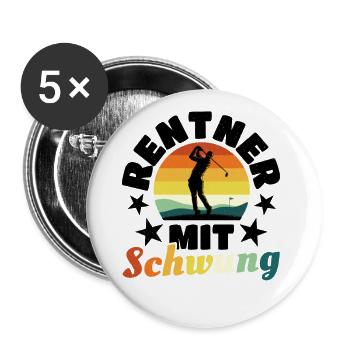 Rentner Mit Schwung Golfspieler Golfen Golfplatz S - Buttons groß 56 mm (5er Pack) - Weiß - Vorne