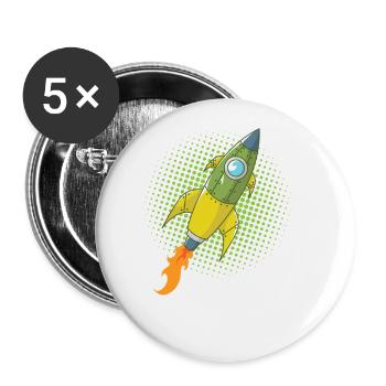 Rocket Comic Spaceship Spacecraft Missile - Buttons large 2.2''/56 mm (5-pack) - white - Front