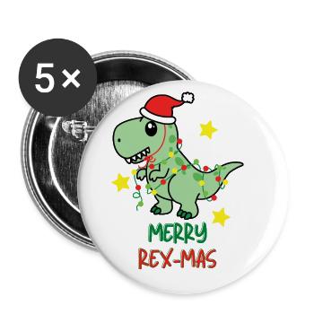 Merry Rex-Mas Ugly Christmas XMAS X-Mas - Buttons large 2.2''/56 mm (5-pack) - white - Front