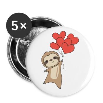 Sloth for Valentine's Day cute animals with hearts - Buttons large 2.2''/56 mm (5-pack) - white - Front