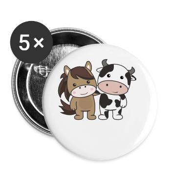 Cheval Vache Amoureux des animaux Animaux mignons pour les enfants Chevaux - Lot de 5 grands badges (56 mm) - blanc - Devant