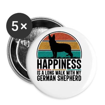 Le bonheur est une longue promenade avec mon chien - Lot de 5 grands badges (56 mm) - blanc - Devant