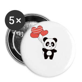 Panda cute animals with heart balloons to Valentine - Buttons large 2.2''/56 mm (5-pack) - white - Front
