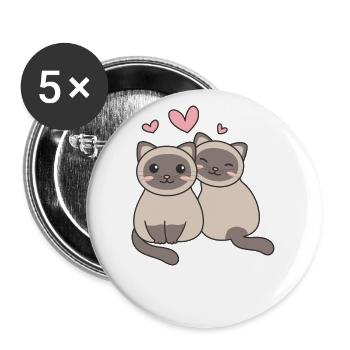 Chat siamois kawaii chats animaux mignons pour les enfants - Lot de 5 grands badges (56 mm) - blanc - Devant