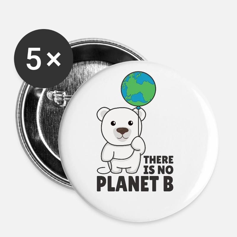 Polar bear with earth Climate protection there is no planet b - Buttons large 2.2''/56 mm (5-pack) - white