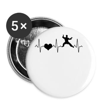 Martial Arts Karate Heartbeat - Buttons large 2.2''/56 mm (5-pack) - white - Front