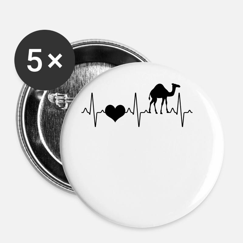 Dromedary Camel Heartbeat - Buttons large 2.2''/56 mm (5-pack) - white