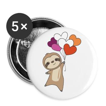 Drapeau lesbien Gay Pride LGBTQ Heart Sloth - Lot de 5 grands badges (56 mm) - blanc - Devant