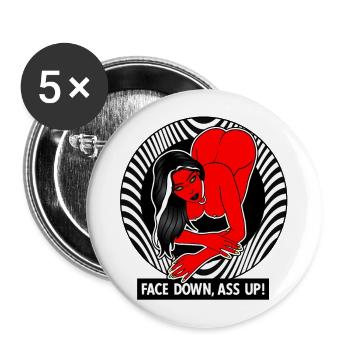 EROTIC SEXY GIRL ASS UP FACE DOWN - Buttons groß 56 mm (5er Pack) - Weiß - Vorne