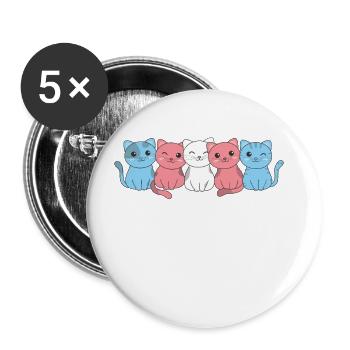 Drapeau transgenre chat Pride LGBTQ mignon chat - Lot de 5 grands badges (56 mm) - blanc - Devant