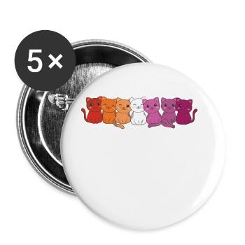 Lesbian Flag Gay Pride LGBTQ Katzen süße Katze - Buttons groß 56 mm (5er Pack) - Weiß - Vorne