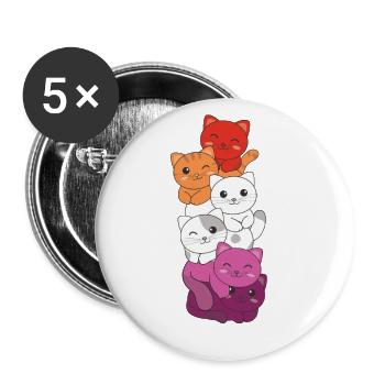 Lesbian Flag Gay Pride LGBTQ Katzen süße Katze - Buttons groß 56 mm (5er Pack) - Weiß - Vorne