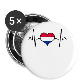 Pays-Bas Heartbeat - Lot de 5 grands badges (56 mm) - blanc - Devant