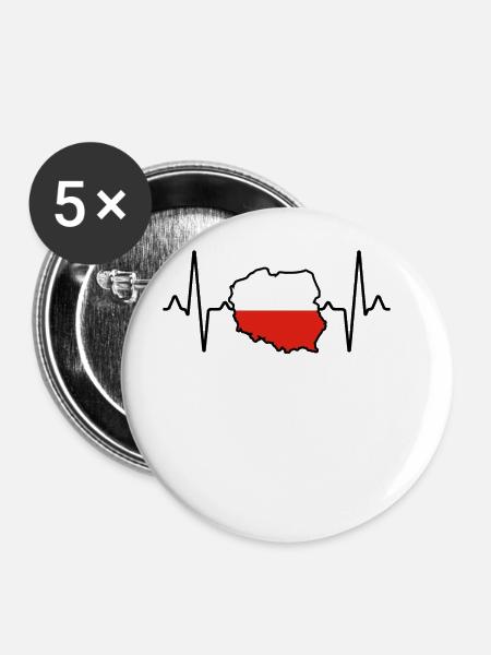Polen poland Herzschlag - Buttons groß 56 mm (5er Pack) - Weiß