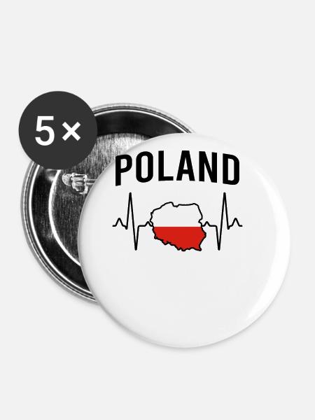 Polen poland Herzschlag - Buttons groß 56 mm (5er Pack) - Weiß