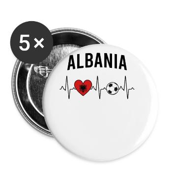 Albanien Fußball Herzschlag - Buttons groß 56 mm (5er Pack) - Weiß - Vorne