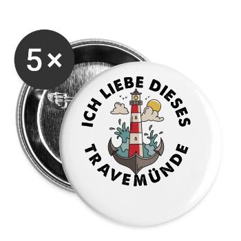 Travemünde Ostsee - Moin Leuchtturm Anker - Buttons groß 56 mm (5er Pack) - Weiß - Vorne