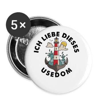 Ich liebe dieses Usedom Ostsee - Leuchtturm Anker - Buttons groß 56 mm (5er Pack) - Weiß - Vorne