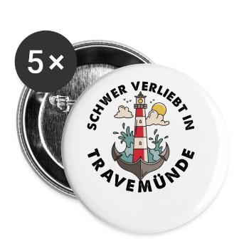 Travemünde Ostsee - Moin Leuchtturm Anker - Buttons groß 56 mm (5er Pack) - Weiß - Vorne