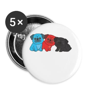 Polyamory Flag Mops Pride LGBTQ süße Hunde - Buttons groß 56 mm (5er Pack) - Weiß - Vorne