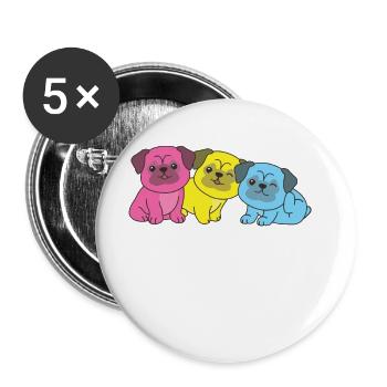 Pansexual Flag Pug Pride LGBTQ cute dogs - Buttons large 2.2''/56 mm (5-pack) - white - Front