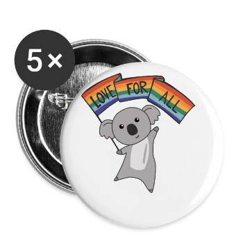 Rainbow Flag Gay Pride LGBTQ Koala süße Tiere - Buttons groß 56 mm (5er Pack) - Weiß - Vorne