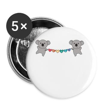 Rainbow Flag Gay Pride LGBTQ Koala süße Tiere - Buttons groß 56 mm (5er Pack) - Weiß - Vorne