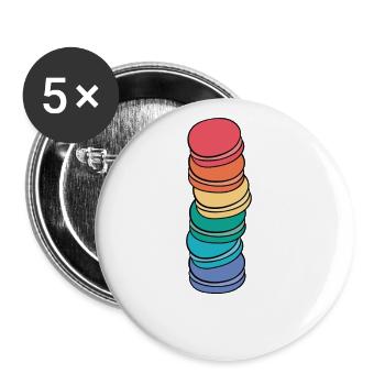 Regenbogen Flag Gay Pride LGBTQ Macaron - Buttons groß 56 mm (5er Pack) - Weiß - Vorne