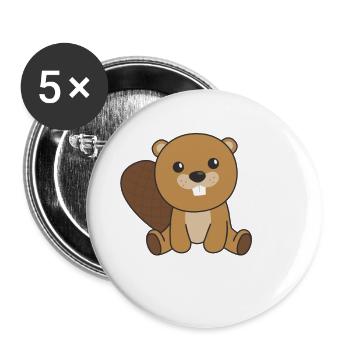 Beaver cute rodents children funny beaver - Buttons large 2.2''/56 mm (5-pack) - white - Front