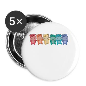 Rainbow Flag Gay Pride LGBTQ Hippo süßer Hippo - Buttons groß 56 mm (5er Pack) - Weiß - Vorne