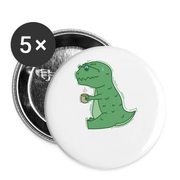 Dino trinkt Kaffee Dinosaurier Reptil - Buttons groß 56 mm (5er Pack) - Weiß - Vorne