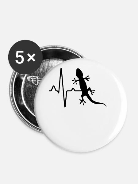 Eidechse Herzschlag - Buttons groß 56 mm (5er Pack) - Weiß