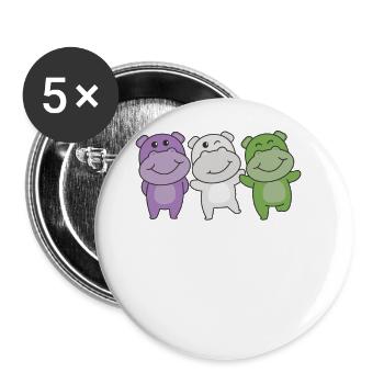 Genderqueer Flag Pride LGBTQ süße Hippo - Buttons groß 56 mm (5er Pack) - Weiß - Vorne