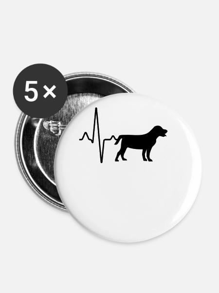 Hund Herzschlag - Buttons groß 56 mm (5er Pack) - Weiß