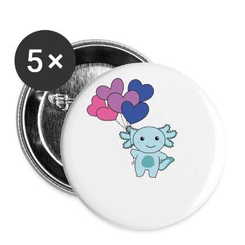 Bi Flag Balloon Heart Pride LGBTQ Axolotl - Lot de 5 grands badges (56 mm) - blanc - Devant