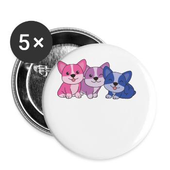 Bi Flag Corgi Pride LGBTQ chiens mignons - Lot de 5 grands badges (56 mm) - blanc - Devant