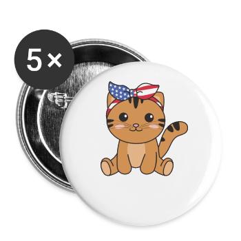 4th of July american cat for kids cute usa cat - Buttons groß 56 mm (5er Pack) - Weiß - Vorne