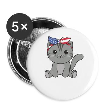 4th of July american cat for kids cute usa cat - Buttons groß 56 mm (5er Pack) - Weiß - Vorne