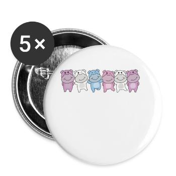 Intersex Flag Pride LGBTQ süße Hippo - Buttons groß 56 mm (5er Pack) - Weiß - Vorne