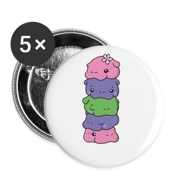 Trigender Flag Pride LGBTQ süße Hippo - Buttons groß 56 mm (5er Pack) - Weiß - Vorne