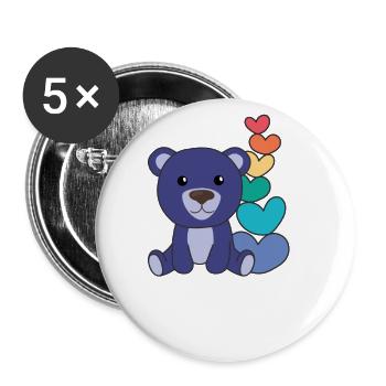 Regenbogen Herzen Pride LGBTQ süße tiere Bär - Buttons groß 56 mm (5er Pack) - Weiß - Vorne