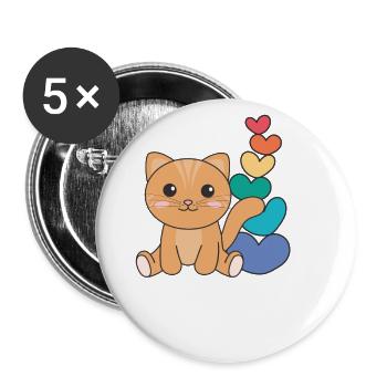 Regenbogen Herzen Pride LGBTQ süße tiere Katze - Buttons groß 56 mm (5er Pack) - Weiß - Vorne