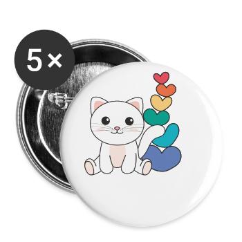 Regenbogen Herzen Pride LGBTQ süße tiere Katze - Buttons groß 56 mm (5er Pack) - Weiß - Vorne