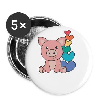 coeurs arc-en-ciel fierté LGBTQ animaux mignons cochon - Lot de 5 grands badges (56 mm) - blanc - Devant