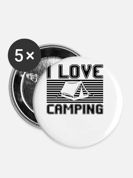 I love camping - Buttons groß 56 mm (5er Pack) - Weiß