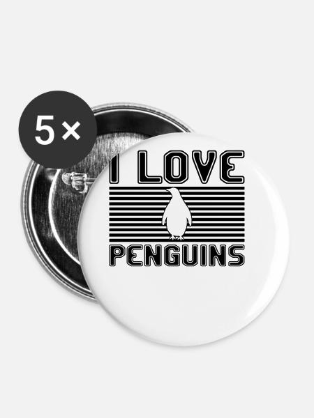 I love penguins - Buttons groß 56 mm (5er Pack) - Weiß