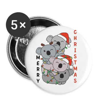 Koala Arbre de Noël Animaux de Noël Koalas - Lot de 5 grands badges (56 mm) - blanc - Devant