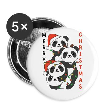 Panda Arbre de Noël Animaux de Noël Pandas - Lot de 5 grands badges (56 mm) - blanc - Devant
