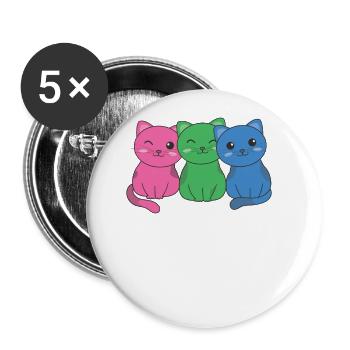 Polysexual Flag cat Pride LGBTQ cute cat - Buttons large 2.2''/56 mm (5-pack) - white - Front